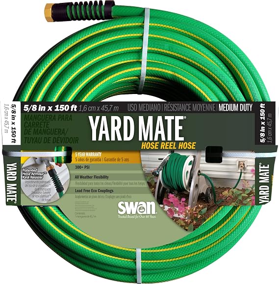 Swan Products SNHR58150 Professional Use Easy Reel Contractor Hose 150 ft, 5/8" diameter, Green