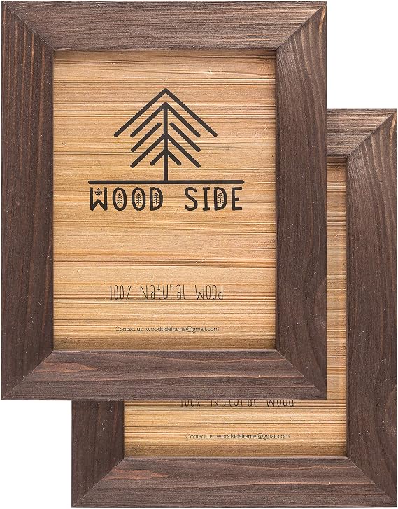 Rustic Wooden Picture Frame 5x7 Inch - Set of 2-100% Natural Eco Barn Wood with Real Glass - Made for Wall Hanging and Tabletop Display - Brown Wenge
