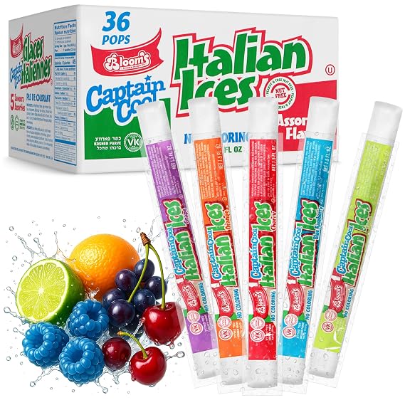 Clear Italian Ice Freeze Pops, 36 Count Freeze Pops Bulk Each is 1.5oz, Great Dye Free Popsicles for Sharing, Snacking and Cooling Off, Delicious Dye Free Freezer Pops for Kids and Adults