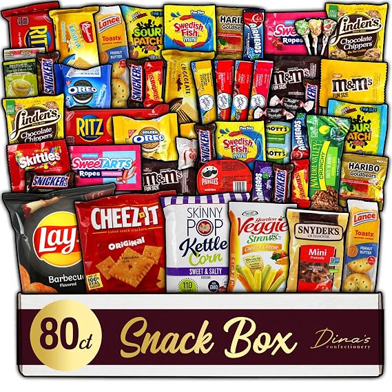 Snack Bar Box Variety Pack Care Package, Easter Basket, Easter Candy - Popular American Candies Snack Packs for Lunches, Office, College Students, Grab and Go, Road Trips, Holiday Gifts - 80 Count