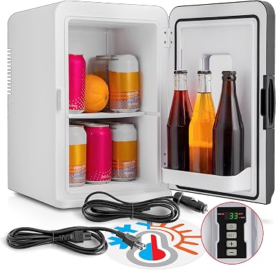 Koozam Mini Portable Compact Fridge and Warmer - For Desk home or travel Keep Your Drinks and Snacks Cosmetics and Skin Care Fresh Anywhere You Go - With Display Controller
