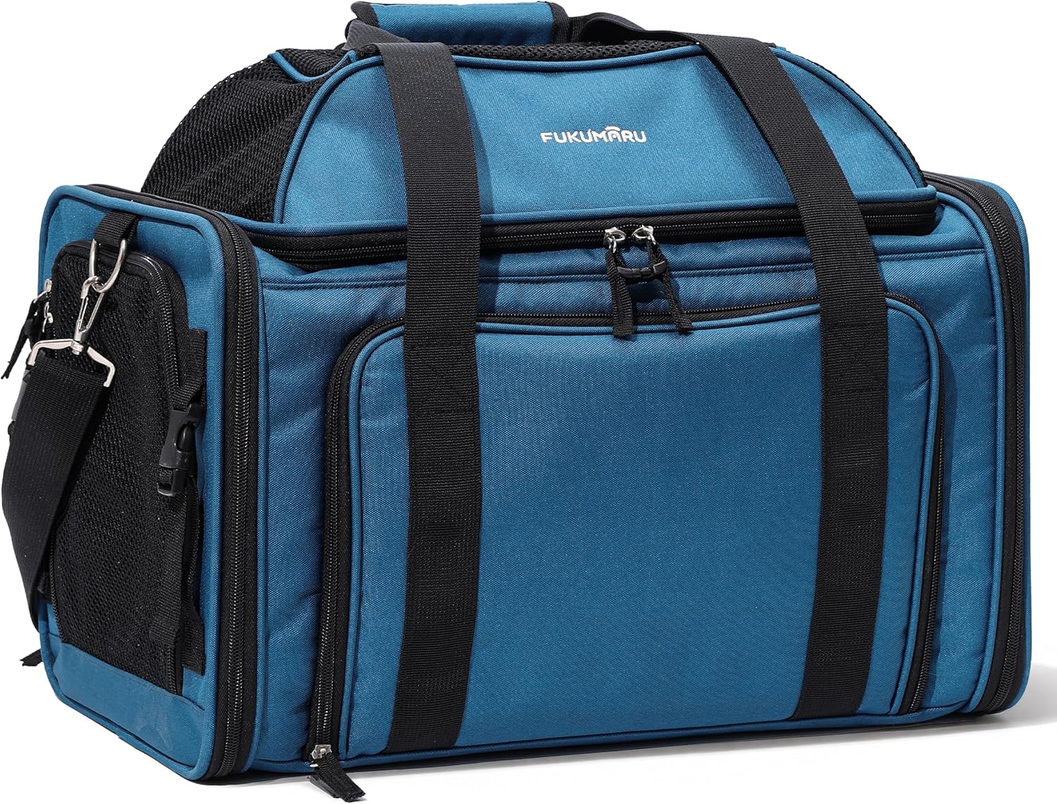 FUKUMARU Expandable Cat Carrier, 45x28x28cm Soft Cat Travel Carrier, Ventilate Airline Approved Dog Carrier, Durable Small Dog Carrier with Anti-Scratch Mesh, Escape-Proof Pet Carrier for Cat, Blue
