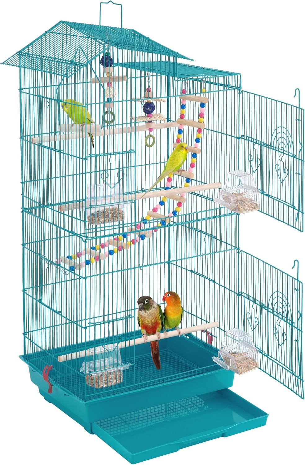 Yaheetech 39'' H Metal Roof Top Bird Cage Medium Small Parrot Cage wToys & Swing & Ladder for Canary Budgie Cockatiel Conure Parakeet
