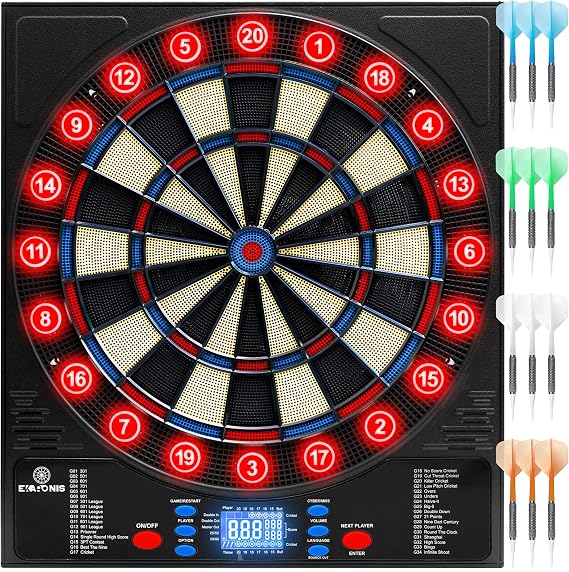 Electronic Dartboard 34 Games 355 Variations with 12 Darts Illuminated Dartboard Dart Storage for 12 Darts