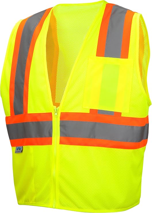 Pyramex RVZ2210L Lumen X Class 2 Safety Vest with Zipper, Large, Hi-Vis Lime
