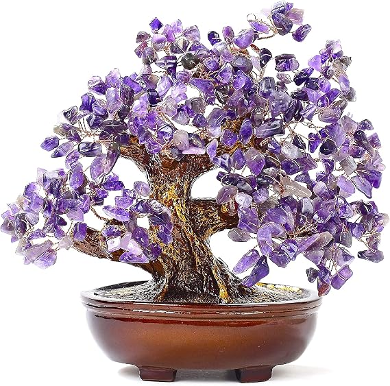 KALIFANO Natural Amethyst (360 Gemstone Count) Chakra Crystal Tree - Bonsai Feng Shui Money Tree for Positive Energy, Luck and Wealth - 8"