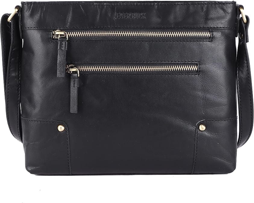 LEDERBUCK Mia Soft Real Leather Womens Crossbody Handbags and Purses-Triple Zip Premium Sling Crossover Shoulder Bag