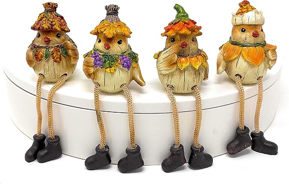 Gerson Thanksgiving Figurines Bird Shelf Sitters Fall Autumn Table Fireplace Decor Set of 4