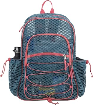 Eastsport Heavy Duty Mesh Backpack with Comfort Padded Straps and Adjustable Bungee for Work, Sports, Beach, College and Security, Coral Turquoise