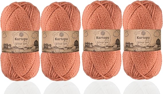 Kartopu Melange Wool,Wool Knitting Rope (4Balls) Each Skein(Ball) 3.53 Oz (100g)It is Very Soft and Gives an Amazing Woolly Feeling to Your Knit Pieces (Orange 784)