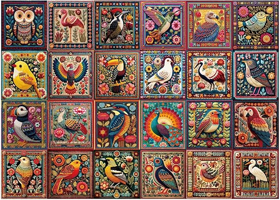 BenBen Puzzles for Adults 1000 Pieces, Bird Crochet Puzzles, Patterned Back