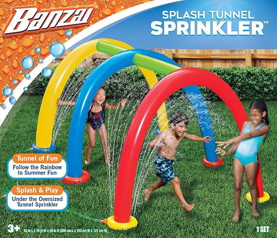 BANZAI Splash Tunnel Sprinkler, Length: 82 in, Width: 76 in, Height: 50 in, Inflatable Outdoor Backyard Splash Toy