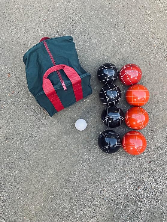 BuyBocceBalls Listing - Made in USA, Premium Quality Official Tournament Bocce Set - 107mm Black and Dark Orange Balls Nylon Bag; Regulation Size Balls 920 Grams (2 lbs. 1 oz.)