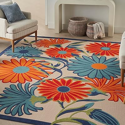 Nourison Home Aloha Multicolor 53 x 75 Area Rug - Easy Clean, Non Shedding, Bed Room, Living Room, Dining Room, Kitchen 5 x 8