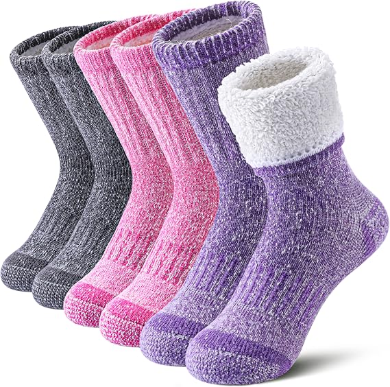 LINEMIN Kids Merino Wool Hiking Socks Boys Girls Winter Warm Thick Thermal Boot Thick Cushion Snowboarding Socks 3 Pairs