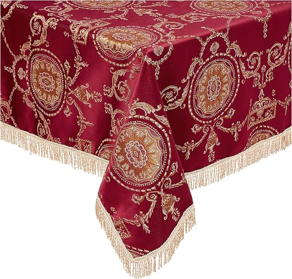 Violet Linen Prestige Damask Design Tablecloths, 60" X 140", Burgundy