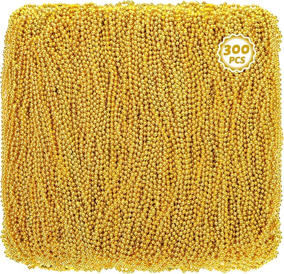 Huskein Gold Bead Necklaces, 300 Pcs Mardi Gras Beads Stuff, 33 In Christmas Beaded Necklace Costume for Festival Parade Wedding Birthday Mardi Gras Christmas Accessories Party Decorations