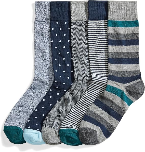 Amazon Essentials Men's Comfortable Cotton-Poly Blend Patterned Dress Socks
